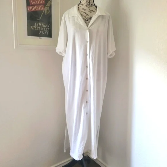 NWT Linen Blend White Shirt Dress XL Lagenlook Coastal For Cynthia Brand - Picture 2 of 12
